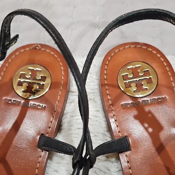 Tory Burch Black and Brown Leather Sandals - Picture 2 of 4